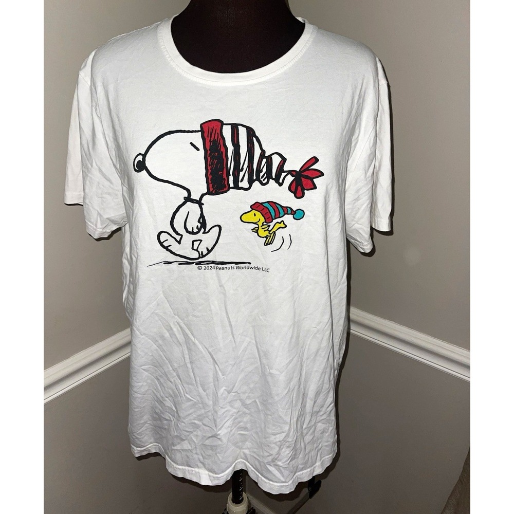 Brief Insanity Peanuts Snoopy Woodstock White Graphic Crew Neck T-Shirt Mens L
